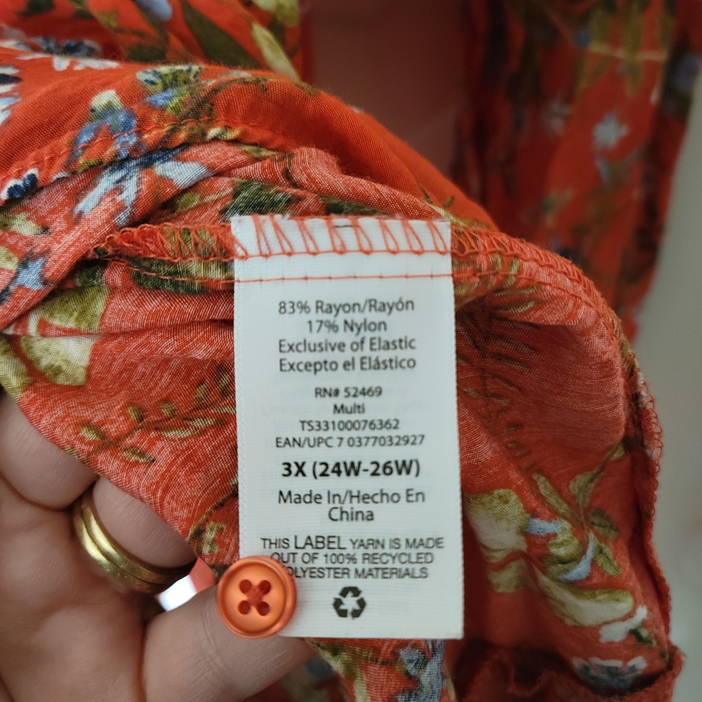 Terra & Sky Orange Floral Dress 24/26 - Picture 7 of 8